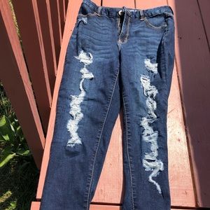 ripped blue jeans size 13 super high rise
